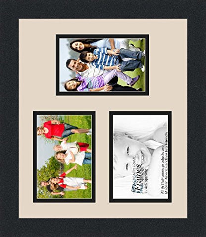 ArtToFrames Collage Photo Frame Double Mat with 3-4x6 Openings and Satin Black Frame - color: Alabaster, size: 3 - 4x6