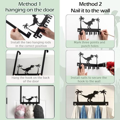 Reallnaive Dinosaur Over The Door Hooks Bathroom Decor Hanger Wall Mount Rack Holder for Towel, Hat, Coat, Cloth, Keychain, Bag, Christmas Party Gift - style: Dinosaur