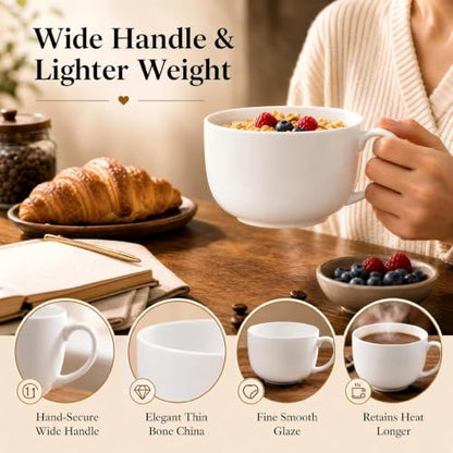 Large Soup Mugs with Handles Set of 4, 25 Oz, White | Fine Bone China, Coffee Mugs, Microwave Safe, For Coffee, Tea, Cereal, Ice Cream, Housewarming Wedding Gift - color: 4Pcs Blank