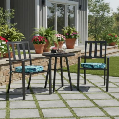 Set of 2 Outdoor 18 inch Round Patio Dining Chair Pads – Comfortable Fiber-Filled Seat Cushions with Ties, Reversible Polyester Fabric, Botanical Crestwood - color: Botanical Crestwood
