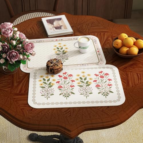 Vinyl Waterproof Placemats Set of 6 Rectangular,12"*17"-Bertina C | Wipeable Beautiful Print Place Mats,Stain Resistant,Heat Resistant,Everyday Meals,Kitchen,Dinning,Holiday,Decor - color: Bertina C