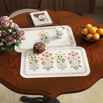 Vinyl Waterproof Placemats Set of 6 Rectangular,12"*17"-Bertina C | Wipeable Beautiful Print Place Mats,Stain Resistant,Heat Resistant,Everyday Meals,Kitchen,Dinning,Holiday,Decor - color: Bertina C