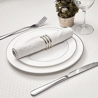 Ivory Jacquard 17x17 Square Polyester Cloth Napkins Set of 8 | Waterproof, Stain Resistant, Shrink Proof, Washable, fabric, Outdoor, Dining, Wedding, Kitchen, Party, Banquet, Reusable - color: Ivory