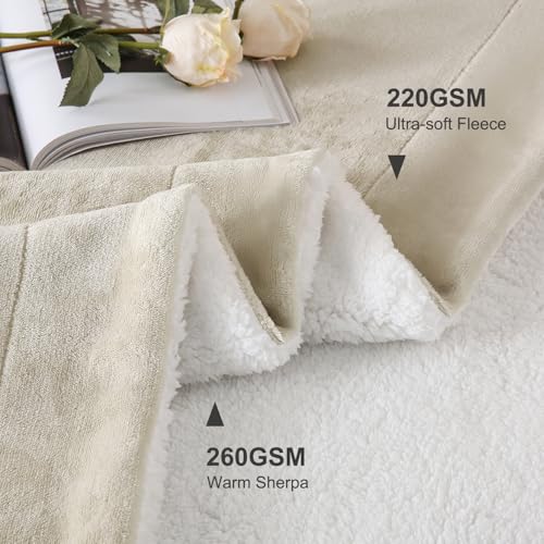 Sherpa Fleece Throw Blanket, Linen, 50x60 inches | Double-Sided Super Soft Luxurious Plush Blanket Throw Size - color: Linen, size: 50"×60"