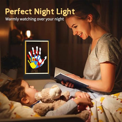 CHERRY CHEERS Family Handprint Kit with Light, Handprint Keepsake Frame, Wooden Led Light, Easy Install, No Need Screw etc, Non-Toxic Paints (Black) - color: Black