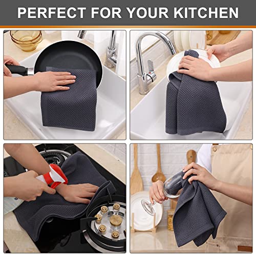 Kitinjoy 100% Cotton Waffle Weave Kitchen Towels, 4-Pack Super Soft and Absorbent Dish Towels for Drying Dishes, Kitchen Hand Towels, 13 in x 28 in, Dark Grey | Super Soft, Ultra-Absorbent, Fast Drying, lightweight, Quick Drying Kitchen Hand Towels - colo