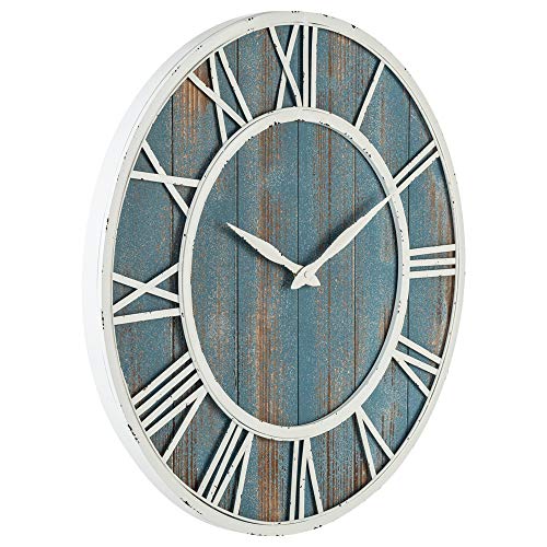 18" Coastal Wall Clock - Metal & Solid Wood Noiseless Weathered Beach Blue Wall Clock - color: Coastal Blue, size: 18-inch