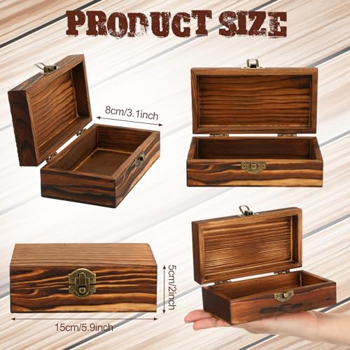 Vesici 12 Pcs Wooden Boxes for Crafts 5.9 x 3.1 x 2 Inch Small Unfinished Wooden Boxes with Hinged Lids DIY Jewelry Box Gift Box Keepsake Treasure Chests for DIY Craft Holiday Party Gifts(Walnut)