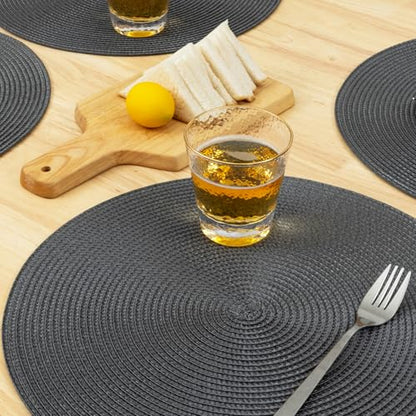 Winknowl Round Braided Placemats Set of 4 Washable Woven Heat Resistant Table Mats for Kitchen Dining Tables 15 inch Round Place Mats (Dark Gray,4pcs) - color: Dark Gray, size: 4pcs