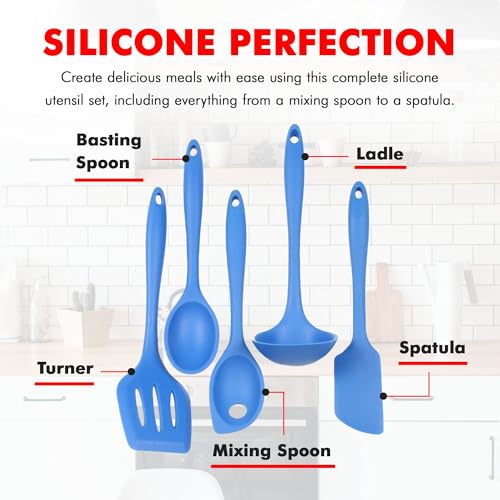 Chef Craft 42075 5 Piece Silicone Kitchen Tool and Utensil Set, Blue - color: Blue, size: 5 Piece Set