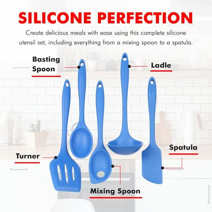 Chef Craft 42075 5 Piece Silicone Kitchen Tool and Utensil Set, Blue - color: Blue, size: 5 Piece Set