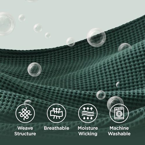 Bedsure Lightweight 100% Cotton Waffle Blanket, Queen, Dark Green | Summer, Breathable, Soft, Comfort, Light, Thin, Textured, Bed, Couch, Sofa, Chair, 90"x90", Sheet Blanket, Cozy Gifts - color: Dark Green, size: Queen (90" X 90")