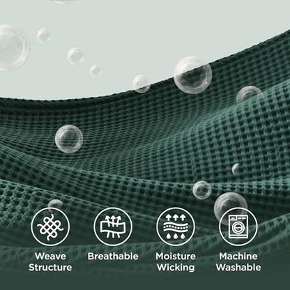 Bedsure Lightweight 100% Cotton Waffle Blanket, Queen, Dark Green | Summer, Breathable, Soft, Comfort, Light, Thin, Textured, Bed, Couch, Sofa, Chair, 90"x90", Sheet Blanket, Cozy Gifts - color: Dark Green, size: Queen (90" X 90")