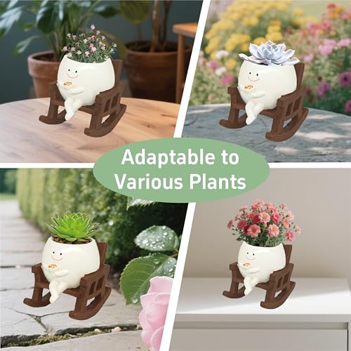 Smiley Face Planter Pot, Cute Coffee Plant Pots for Indoor Outdoor | Unique Rocking Chair Plant Pot for Succulents Plants Live with Drainage Hole,Gift IdeaI for Mother and Christmas（Small） - size: Small