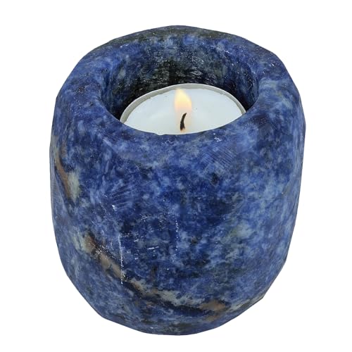 Natural Sodalite Crystal Tea Light Candle Holder | Stone Candle Holders for Table Centerpiece, for Air Plant Holder, Home Decor - color: Blue