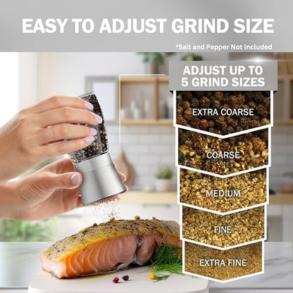Home EC Original Stainless Steel Sea Salt and Pepper Grinder Set of 2 - Adjustable Ceramic - Glass Salt and Pepper Shakers - Kitchen Pepper Mill & Salt Mill W/Funnel & EBook - color: Clear Glass, size: 2pk