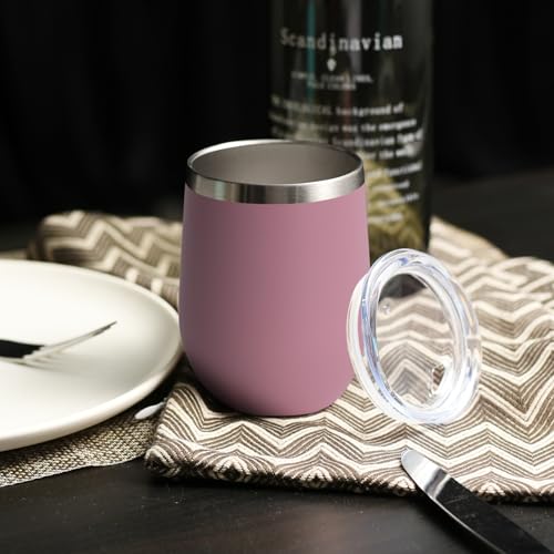 DOMICARE Stainless Steel Wine Tumbler Bulk with Lid, Personalized Insulated Tumblers Set, 12oz Travel Coffee Cups Pack of 1, Pink - color: Pink, size: 1 Count (Pack of 1)