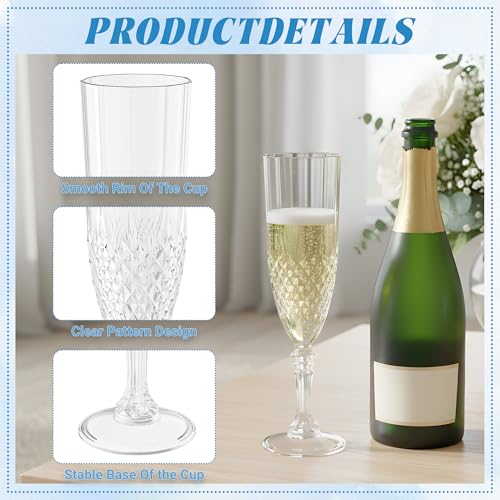 12 Pack Plastic Champagne Flutes, Clear Reusable Champagne Glass | Unbreakable Hard Plastic Mimosa Cups Bulk with Stem, Fancy Stemware for Wedding, Party & NYE Celebration - color: Transparent