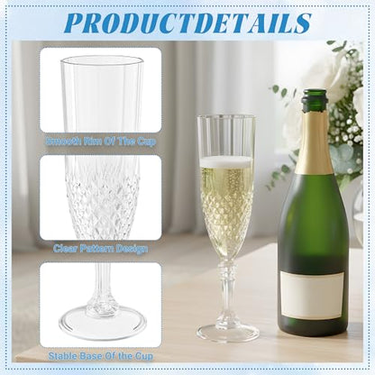 12 Pack Plastic Champagne Flutes, Clear Reusable Champagne Glass | Unbreakable Hard Plastic Mimosa Cups Bulk with Stem, Fancy Stemware for Wedding, Party & NYE Celebration - color: Transparent