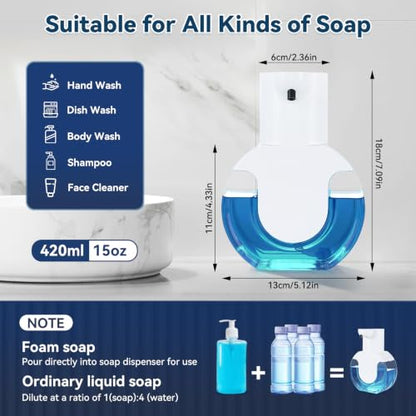 Automatic Soap Dispenser Touchless,Rechargeable Foaming Soap Dispenser,15oz/420ml Smart Hand Soap Dispensers,4-Level Adjustable,Wall Mount for Bathroom Kitchen Dish Soap,Hands-Free