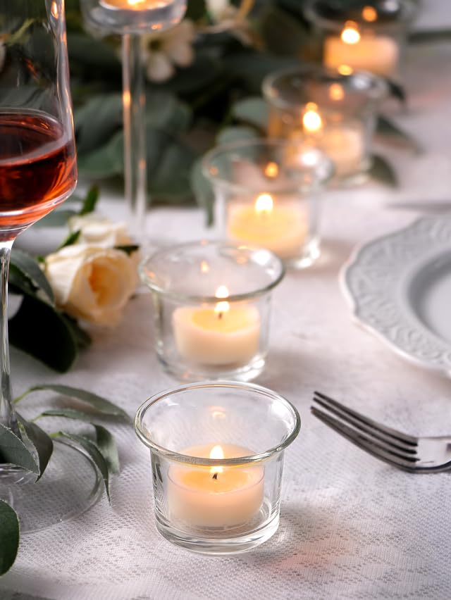 Letine Tealight Candle Holder Set of 12- Clear Glass Votive Candle Holders Bulk for Valentine's Day Decorations, Wedding, Party & Home Decor