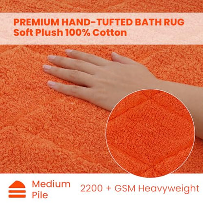 C23 20"x32" 100% Cotton Washable Bath Mat - 210 GSF Non-Slip Rug, Orange - color: Orange