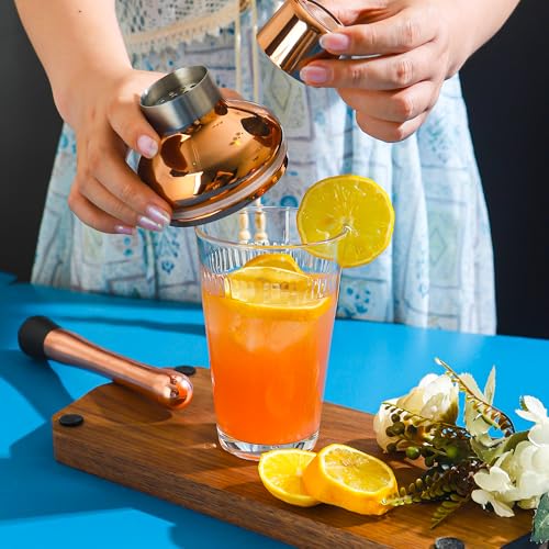 Cocktail Shaker Set - Bartender Shaker Kit with Mixing Tools & Stainless Steel Strainer, Premium Bar Tool Set for Crafting Martinis & Whiskey Cocktails (Rosegold) - color: Rose Gold Set