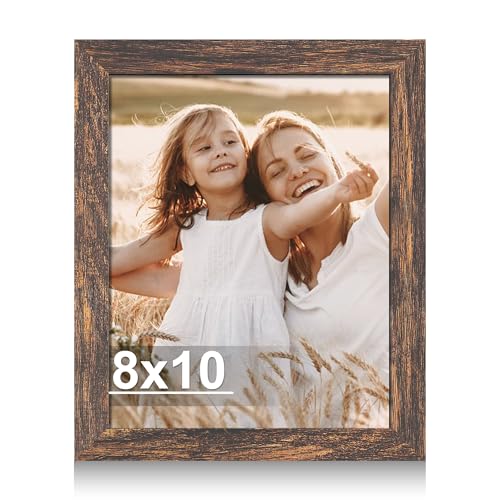 Hongkee 8x10 Picture Frame with Real Glass Wood Frame(Rustic Brown, 1 Pack) | Fits 8 x 10 Photos for Wall or Tabletop Display - Includes Easel Back, Vertical Hang - Ideal for Home, Office - color: Rustic Brown, size: 8X10 in