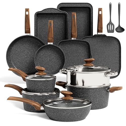 Kitchen Academy 17Pcs Pots and Pans Set, Black | Non Stick, Induction Cookware - color: Black, size: 17 PCS Cookware Set
