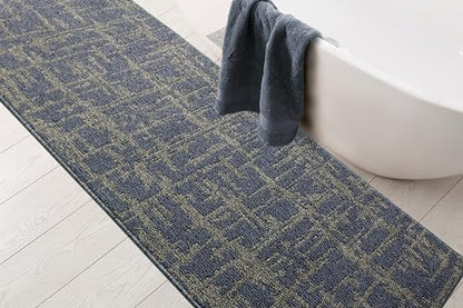 Hallway Runner Rug Non Slip Rubber Backing, 26 inch x 12 ft, Abstract Blue, Heavy Duty Berber Style Carpet Runner for Entryway, Kitchen, Bathroom, Bedroom, Laundry Room. - color: Abstract Blue, size: 12 Foot Long Runner Rug