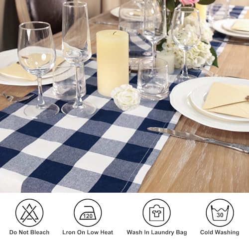 Buffalo Plaid Cotton Blend Table Runner,Buffalo Check Collection,Checkered Table Runner,Classic Farmhouse Table Runner,14x72- Navy and White - color: Navy and White, size: 14*72inch