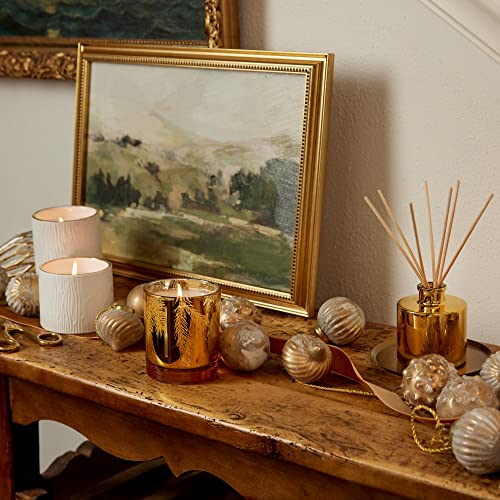 Thymes Frasier Fir Candle - Gilded Collection - Wood Grain Ceramic Design with 24-Karate Gold Rim - Mountain Fresh Fragrance - Elegant Winter Candle Scents - Gifts for Women & Men (Medium, 11 oz) - size: 11 oz