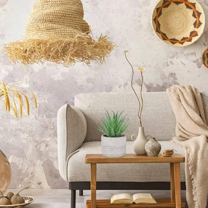 Der Rose 8.5" Fake Succulent Plant in Striped Ceramic Pot for Boho Decor | Small fake plants，sturdy cement planter, eco-friendly，suitable for bathroom bedroom office desk shelf boho decor