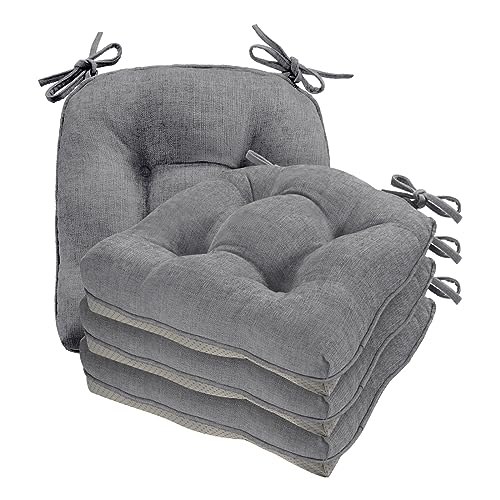 Cozyide Chair Cushions for Dining Chairs, 17" x 17" Non-Slip Kitchen Chair Pads with Adjustable Ties, Indoor Chair Cushions for Dining Room, Grey (Pack of 4) - color: Grey, size: 4 Count (Pack of 1)