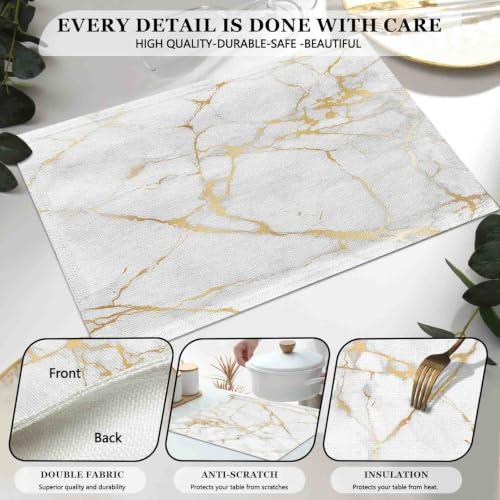 Mcalk Luxury Gold Marble Table Runner and Placemats Set of 6 Pieces, Gold Marble Placemats, Modern Cloth Place Mats Indoor for Kitchen,Washable Linen Material for Dining Table - color: 02marble Luxury Gold