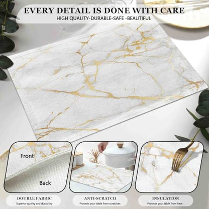 Mcalk Luxury Gold Marble Table Runner and Placemats Set of 6 Pieces, Gold Marble Placemats, Modern Cloth Place Mats Indoor for Kitchen,Washable Linen Material for Dining Table - color: 02marble Luxury Gold