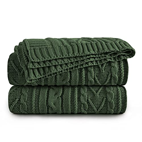 Aormenzy Green Cable Knit Throw Blanket Oversized, 60" x 80" | Acrylic Knitted Blanket, Twin Size, Soft Cozy Throw Blankets, For Couch Bed Sofa - color: Forest Green, size: 60" x 80", Twin