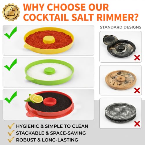 TonJin 3-Tier Margarita Salt Rimmer Set with 2 Sponges: Red Yellow Green Stackable Cocktail Glass Rimmer Holds Lime Juice Salt Sugar, Dishwasher Safe Bar Accessories for Bartenders and Home Bars - size: Stackable Salt Rimmer-RedYellowGreen