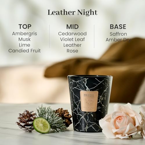M&SENSE Leather Night Scented Soy Candle, 3 Wick Highly Scented 14.1 Oz 75H, Aromatherapy Christmas Gift for Women and Men - color: LeatherNight, size: Medium