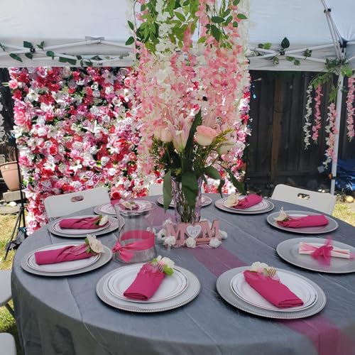 PLOYMONO Fuchsia Cloth Napkins - 8 Pack 17" x 17" Polyester Dinner Napkins | Heavy Duty 180 GSM Cloth Napkins with Hemmed Edges - Great for Restaurants, Weddings, Parties, Banquets Dinner - color: Fuchsia