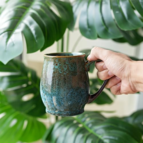 Bosmarlin Extra Large Ceramic Coffee Mug, 24 Oz, Dishwasher and Microwave Safe, Big Oversized Tea Cup, Reactive Glaze (Blue) - color: Blue