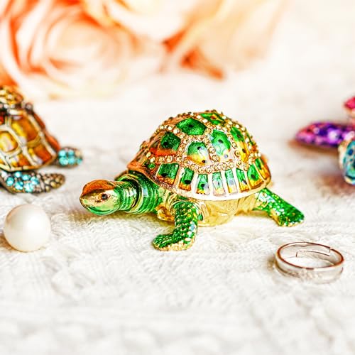 YU FENG 3 Inch Turtle Trinket Box, Crystal Hinged Jewelry Box Collectible | Hand-Painted Enamel Finish, Sparkling Crystal Accents, Ring & Earring Holder, Sea Turtle Figurine, Gift for Turtle Lovers - color: bright green
