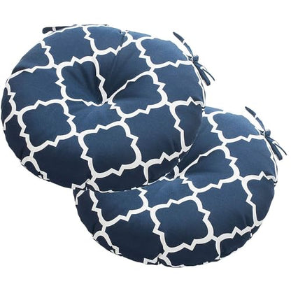 Magpie Fabrics Outdoor Round Bistro Seat Cushions with Ties, 15"x15"x4" Set of 2, Tufted Waterproof Barstool Chair Pads for Patio Home Garden Office, Geomentry Navy - color: Geomentry Navy