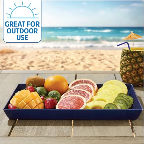 US Acrylic Coastal Plastic Serving Trays (Set of 4) 15” x 10” | Large Unbreakable Reusable Rectangular Party Platters | Serve Appetizers, Fruit, Veggies, & Desserts | BPA-Free & Made in USA - color: Coastal, size: 15" x 10"