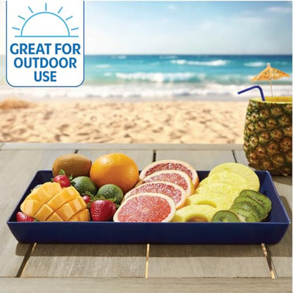US Acrylic Coastal Plastic Serving Trays (Set of 4) 15” x 10” | Large Unbreakable Reusable Rectangular Party Platters | Serve Appetizers, Fruit, Veggies, & Desserts | BPA-Free & Made in USA - color: Coastal, size: 15" x 10"