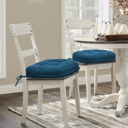 Shinnwa Dining Chair Cushions Set of 2, Dual-Layer Memory Foam Kitchen Chair Cushions, Patented Design Seat Pads with Ties, 16.5 x 16.5 x 3.5in, 2 Pack, Navy Blue - color: Navy Blue, size: 2 Count (Pack of 1)