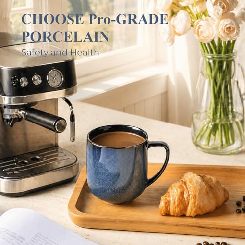LERATIO Ceramic Coffee Mugs Set of 6,12oz Handmade Coffee Mugs Set | Large Handle for Cappuccino/Latte/Tea/Hot Cocoa,Oven &Dishwasher & Microwave Safe-Blue - color: reactive glaze-4