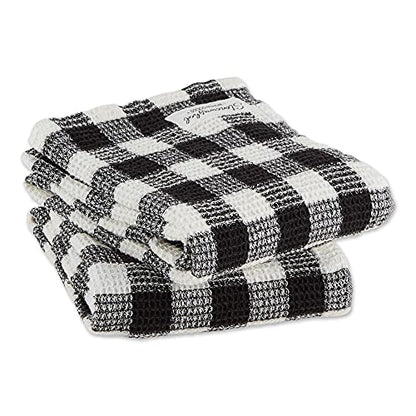 DII Washed Waffle Weave Collection, Dishtowel Set, 18x28, Black Check, 2 Piece - color: Black Check
