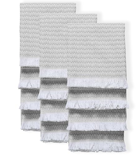 TWINY threads 12 Pack 100% Cotton Kitchen Towels, 16"x26" (Light Grey) | Chevron Weave Dish Cloths & Rags, Soft, Absorbent, Quick Dry, Washable, Reusable Tea Towel for Baking, Cleaning & Drying Use - color: Chevron, Light Grey, size: 26" x 16" (Set of 12)