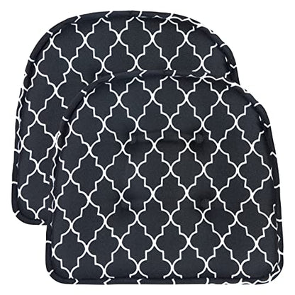 Non-Slip Chair Cushions, Assembled in USA, U-Shaped Skid-Proof Seat Pads for Dining Room, Kitchen, Office, 15"x16" - color: Geo Black, size: 2 Pack